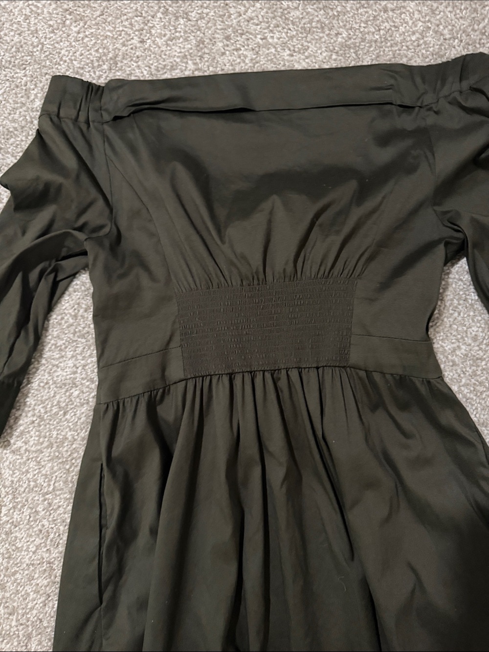 White House Black Market Olive Off-the-Shoulder Midi DressWrap Bust Size 4 - Picture 8 of 9